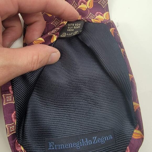 Vintage Ermenegildo Zegna Silk Geometric Tie Purple Italy Size 57" - Picture 6 of 6